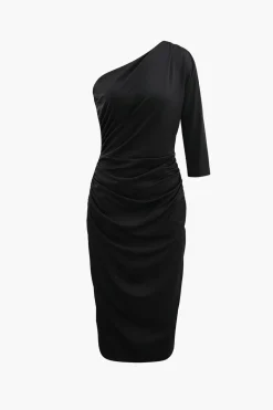 One Shoulder Ruched Midi Dress