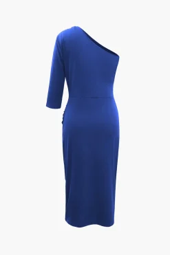 One Shoulder Ruched Midi Dress