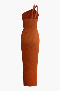 One-Shoulder Ruched Cutout Slit Maxi Dress
