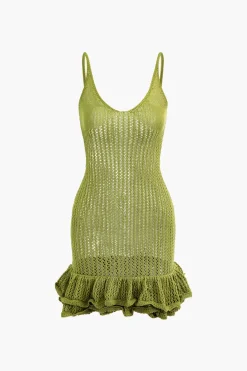 Open Knit Ruffle Hem Cami Mini Dress