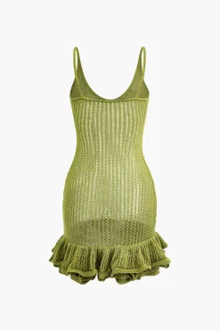 Open Knit Ruffle Hem Cami Mini Dress