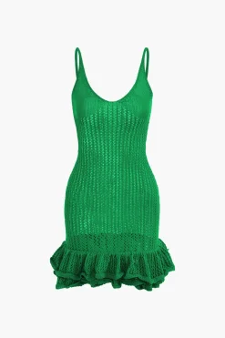 Open Knit Ruffle Hem Cami Mini Dress