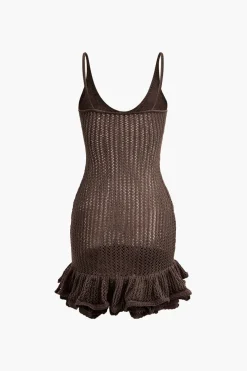 Open Knit Ruffle Hem Cami Mini Dress