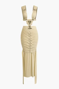 O-Ring Cut Out Ruched Maxi Dress