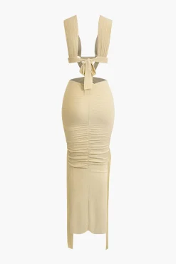 O-Ring Cut Out Ruched Maxi Dress