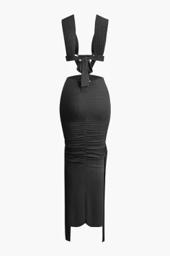 O-Ring Cut Out Ruched Maxi Dress