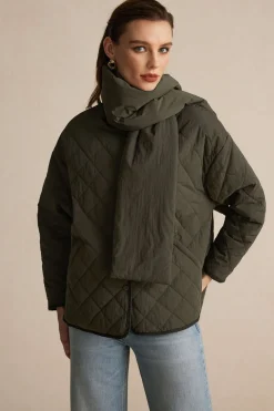 Padded Button Puffer With Scarf