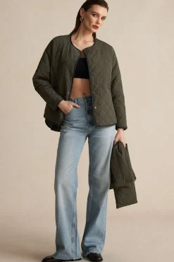 Padded Button Puffer With Scarf