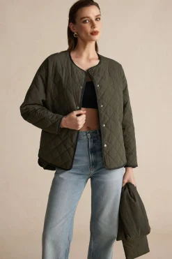 Padded Button Puffer With Scarf