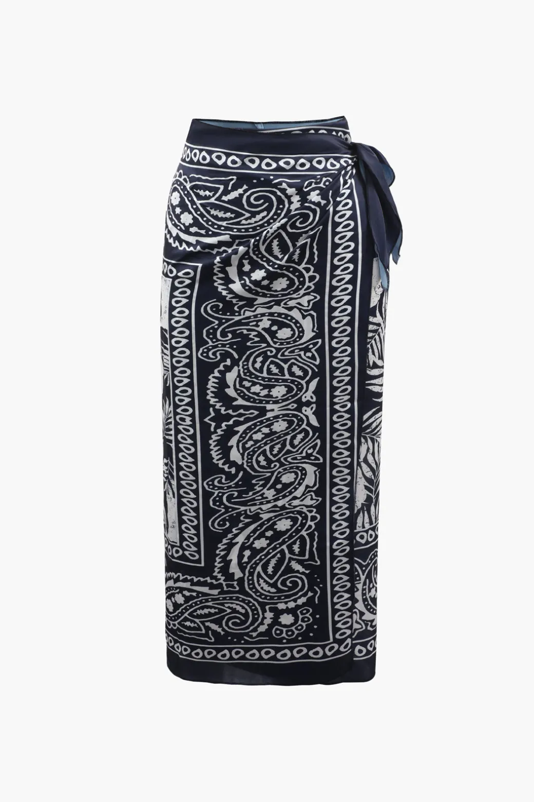 Paisley Print Knot Side Midi Skirt