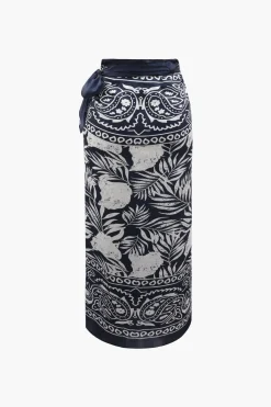 Paisley Print Knot Side Midi Skirt