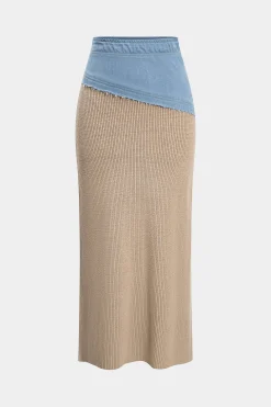 Patchwork Asymmetrical Sweater Skirt