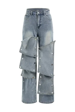 Patchwork Button Detail Jeans