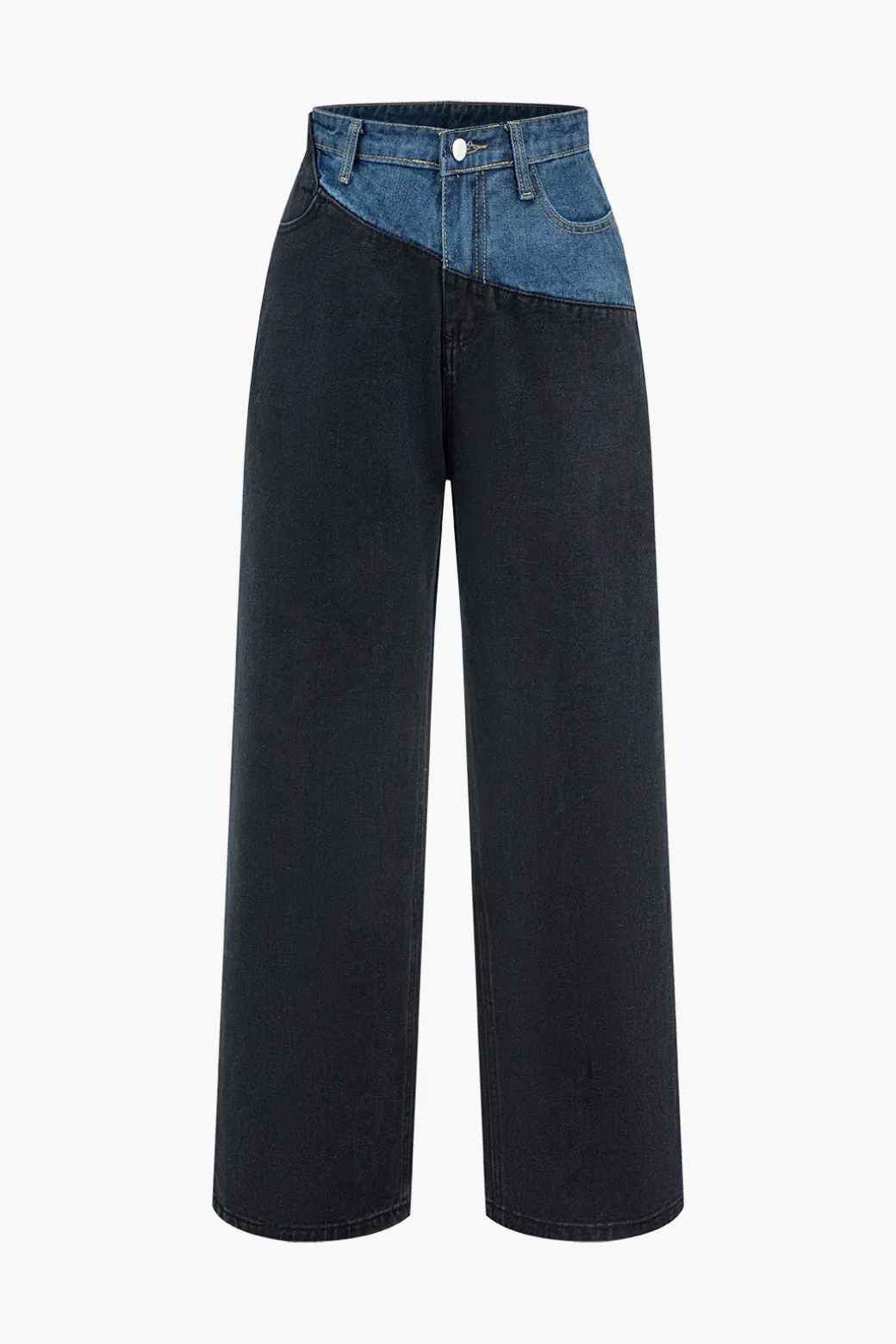 Patchwork Denim Color Block Zipper Jeans