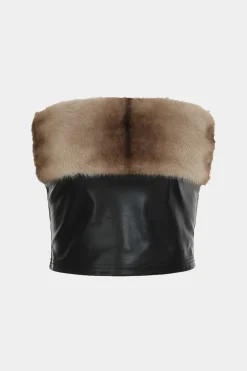 Patchwork Faux Leather Strapless Tube Top