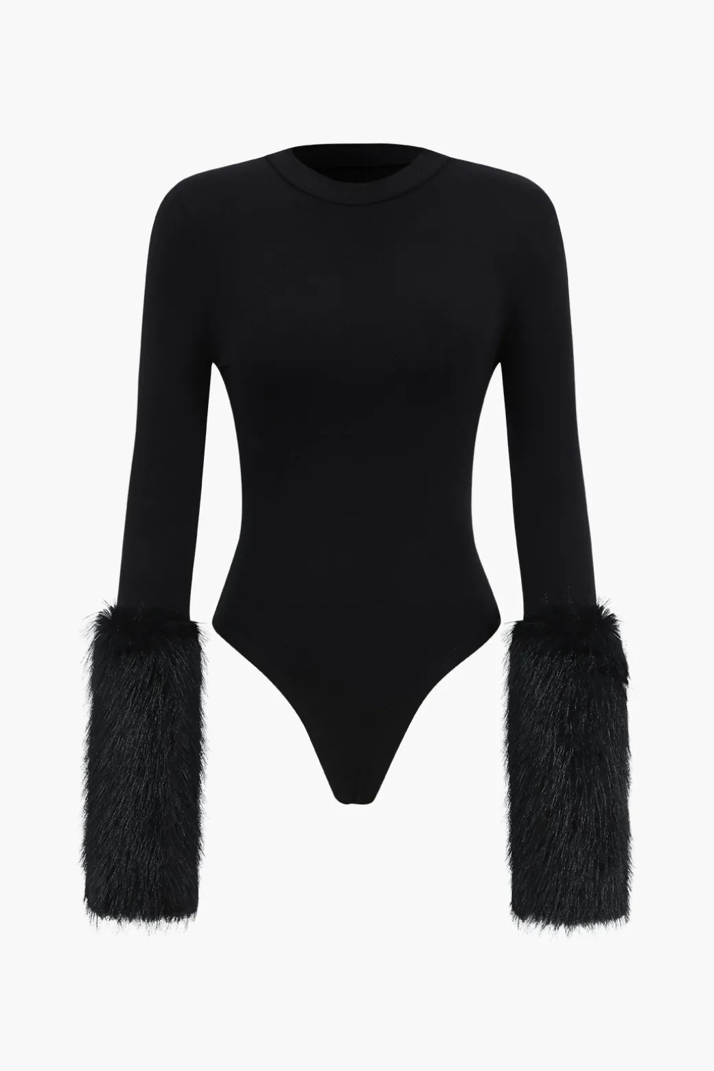 Patchwork Fur Long Sleeve Bodysuit