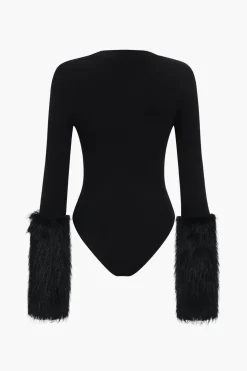Patchwork Fur Long Sleeve Bodysuit