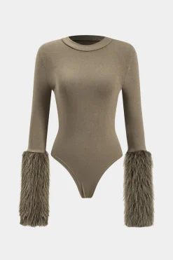 Patchwork Fur Long Sleeve Bodysuit