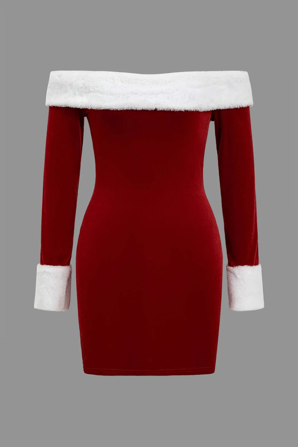 Patchwork Fur Off Shoulder Long Sleeve Mini Dress