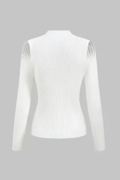 Patchwork Knit Long-Sleeve Top