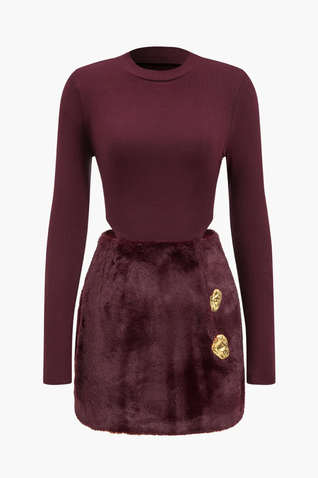 Patchwork Long Sleeve Mini Dress