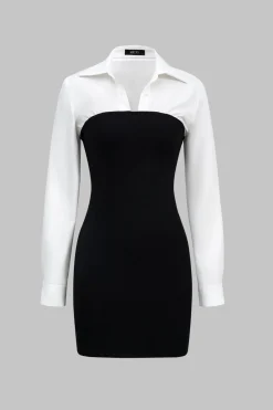 Patchwork Long Sleeve Mini Dress