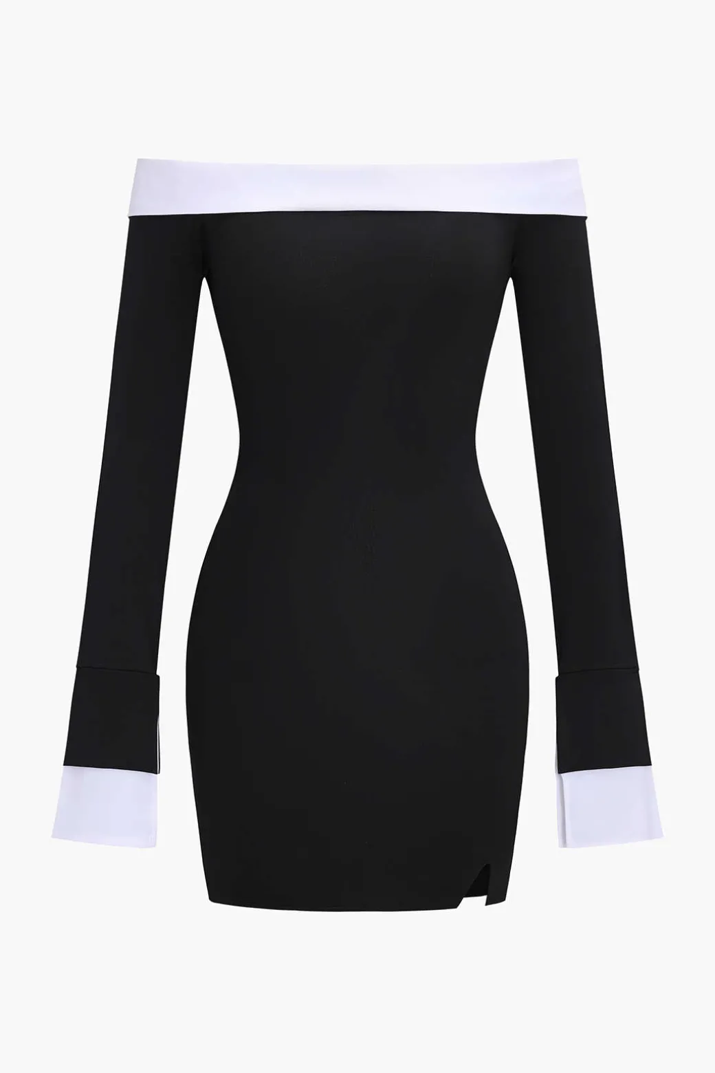 Patchwork Long Sleeve Off Shoulder Mini Dress
