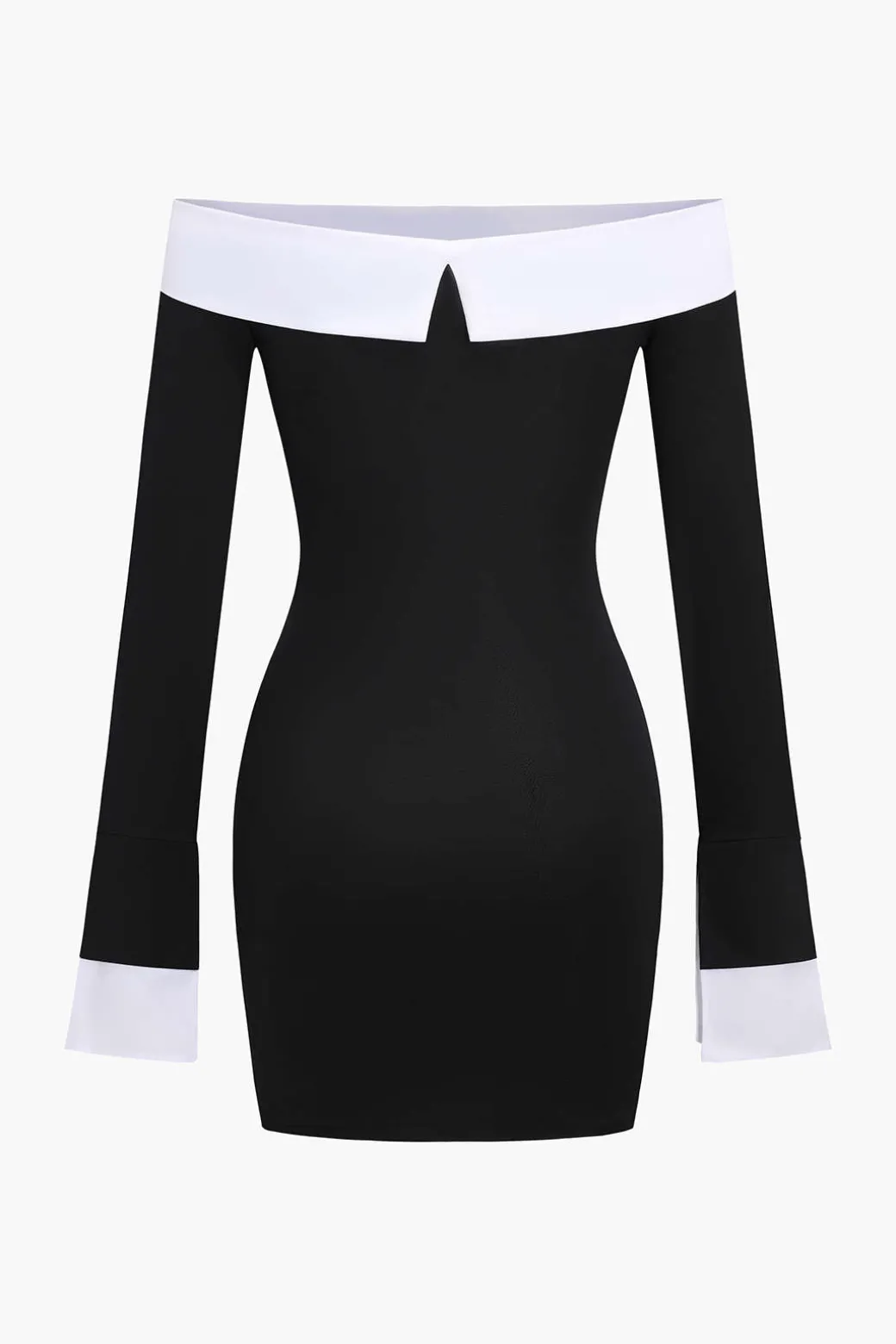 Patchwork Long Sleeve Off Shoulder Mini Dress