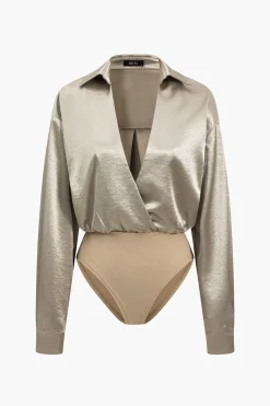 Patchwork Long Sleeve Satin Bodysuit