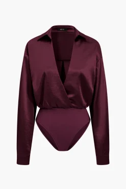 Patchwork Long Sleeve Satin Bodysuit