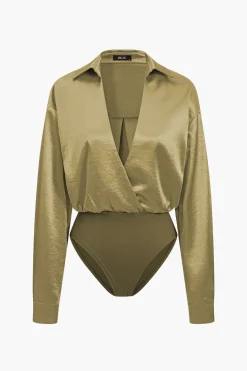 Patchwork Long Sleeve Satin Bodysuit