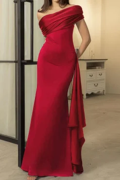 Patchwork Off-Shoulder Draped Bow Detail Maxi Dress