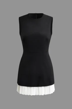 Patchwork Pleated Hem Tank Mini Dress