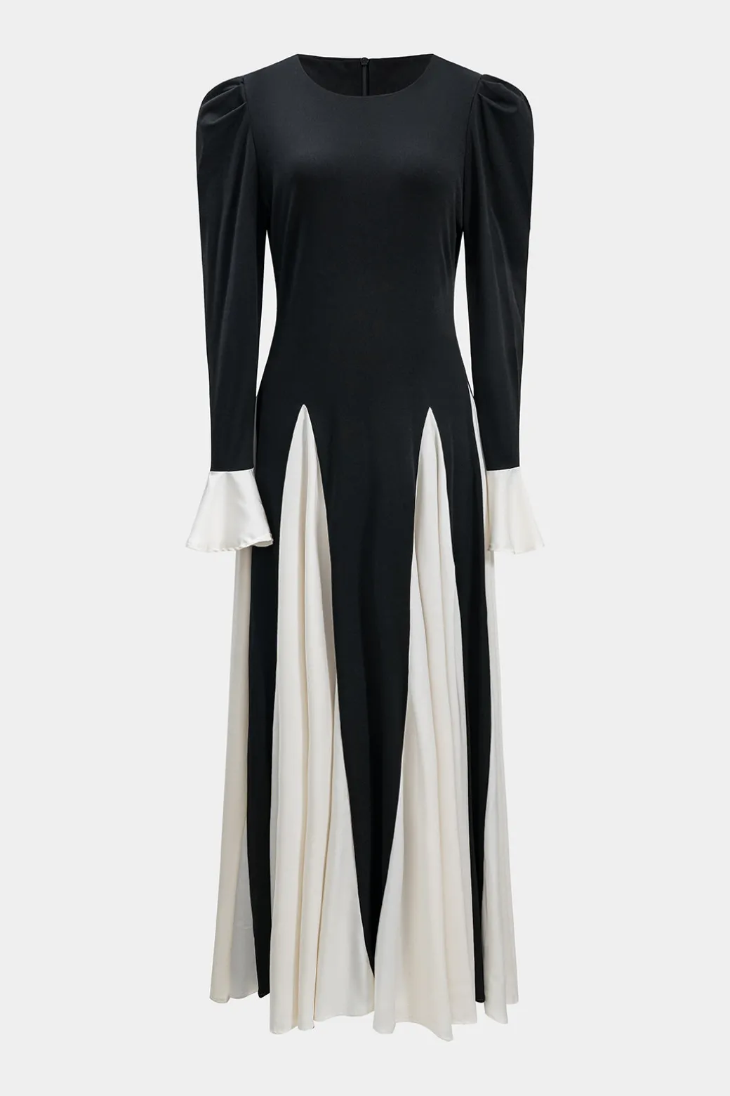 Patchwork Pleated Long Sleeve Maxi Dress