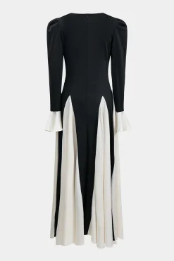 Patchwork Pleated Long Sleeve Maxi Dress