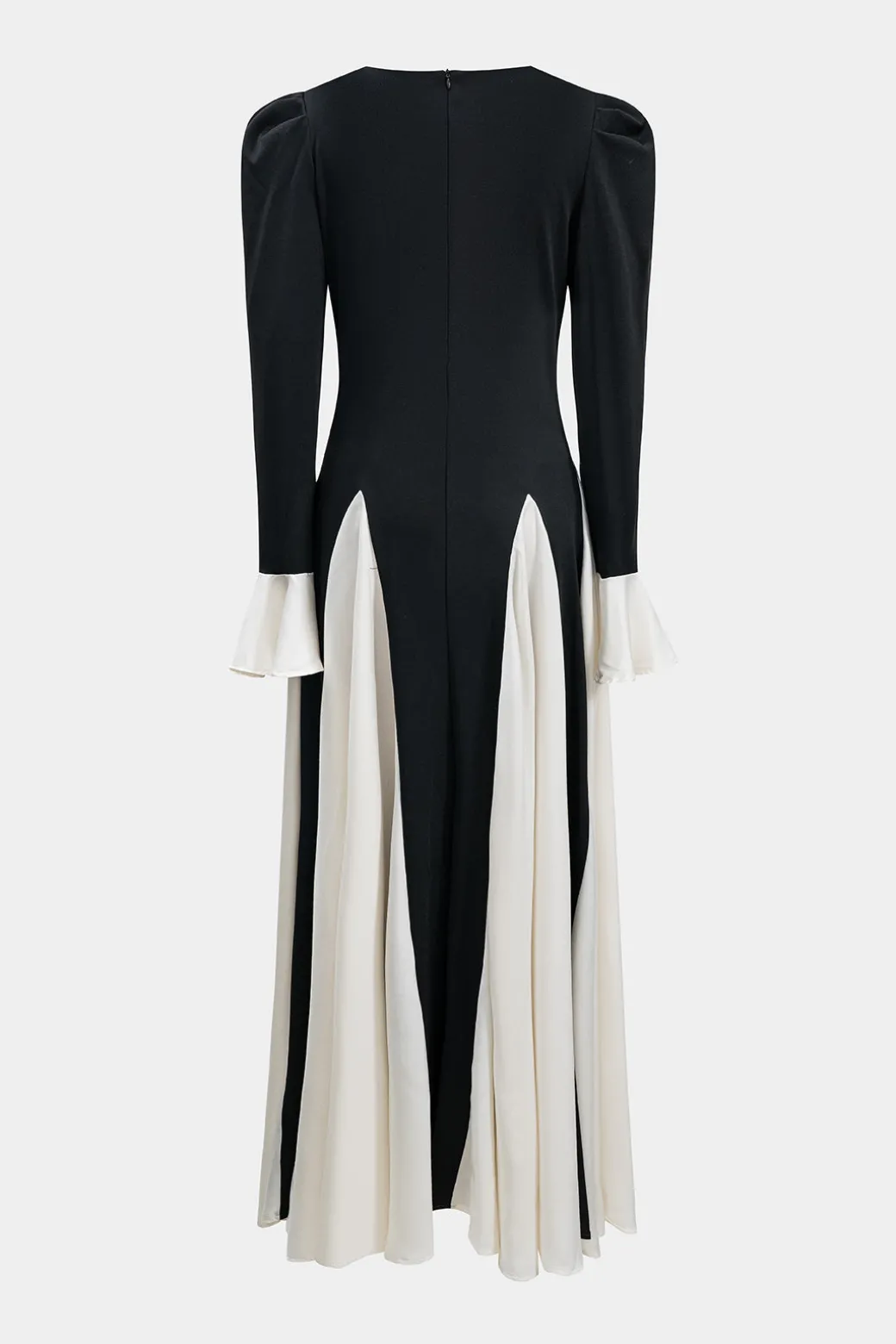 Patchwork Pleated Long Sleeve Maxi Dress