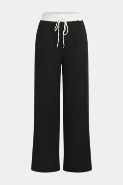 Patchwork Top And Drawstring Straight Trousers Set