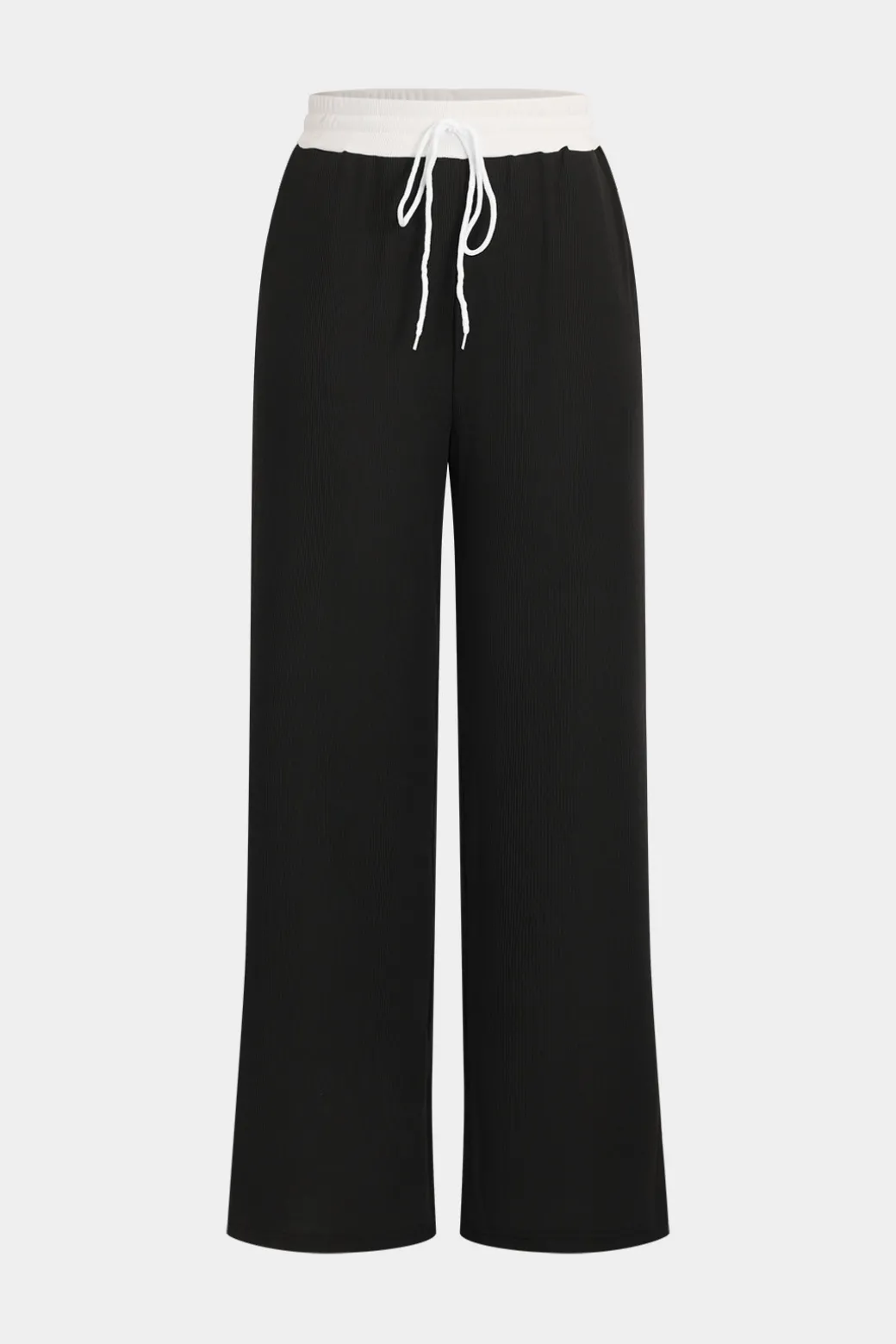 Patchwork Top And Drawstring Straight Trousers Set