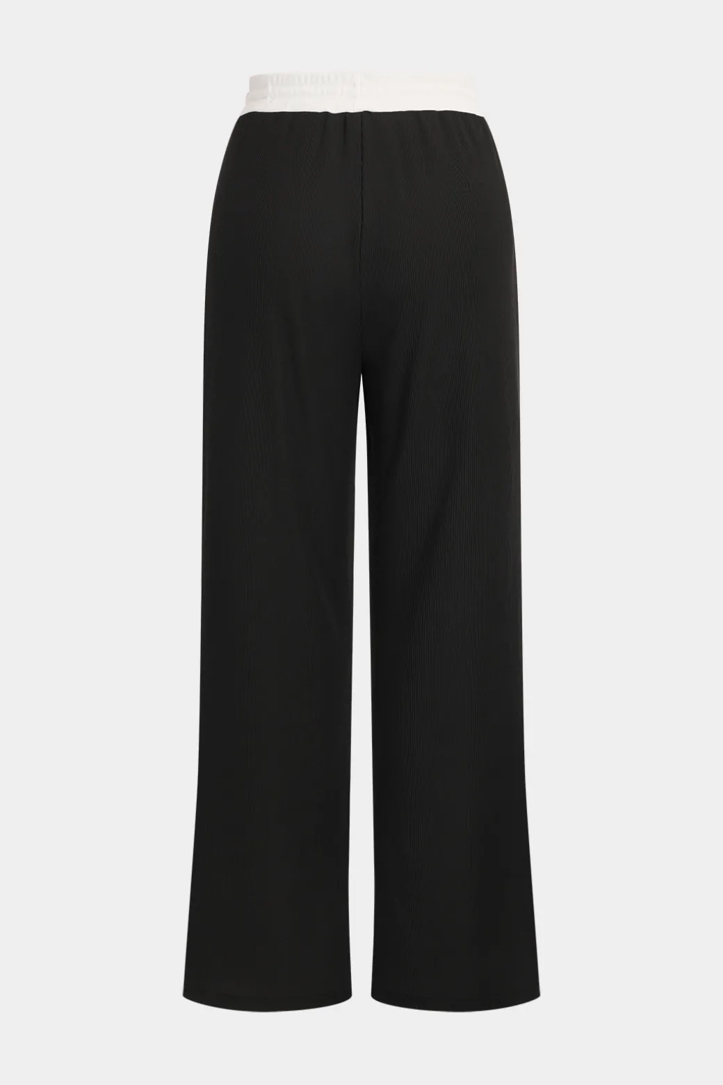 Patchwork Top And Drawstring Straight Trousers Set
