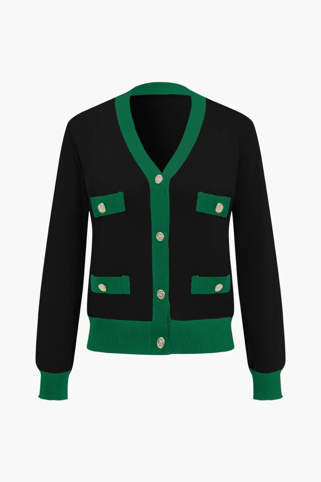 Patchwork V-Neck Sweater Cardigan And Pants Set