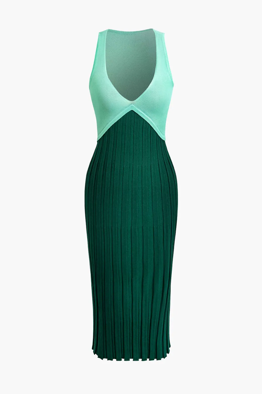 Patchwork V-Neck Tank Knit Midi Dress