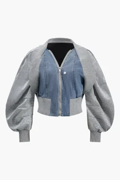 Patchwork Zipper Denim Outerwear Jacket