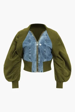 Patchwork Zipper Denim Outerwear Jacket