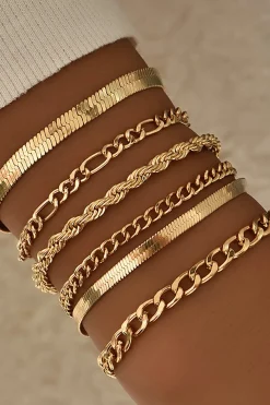6pc Cuban Chain Link Bracelet Set