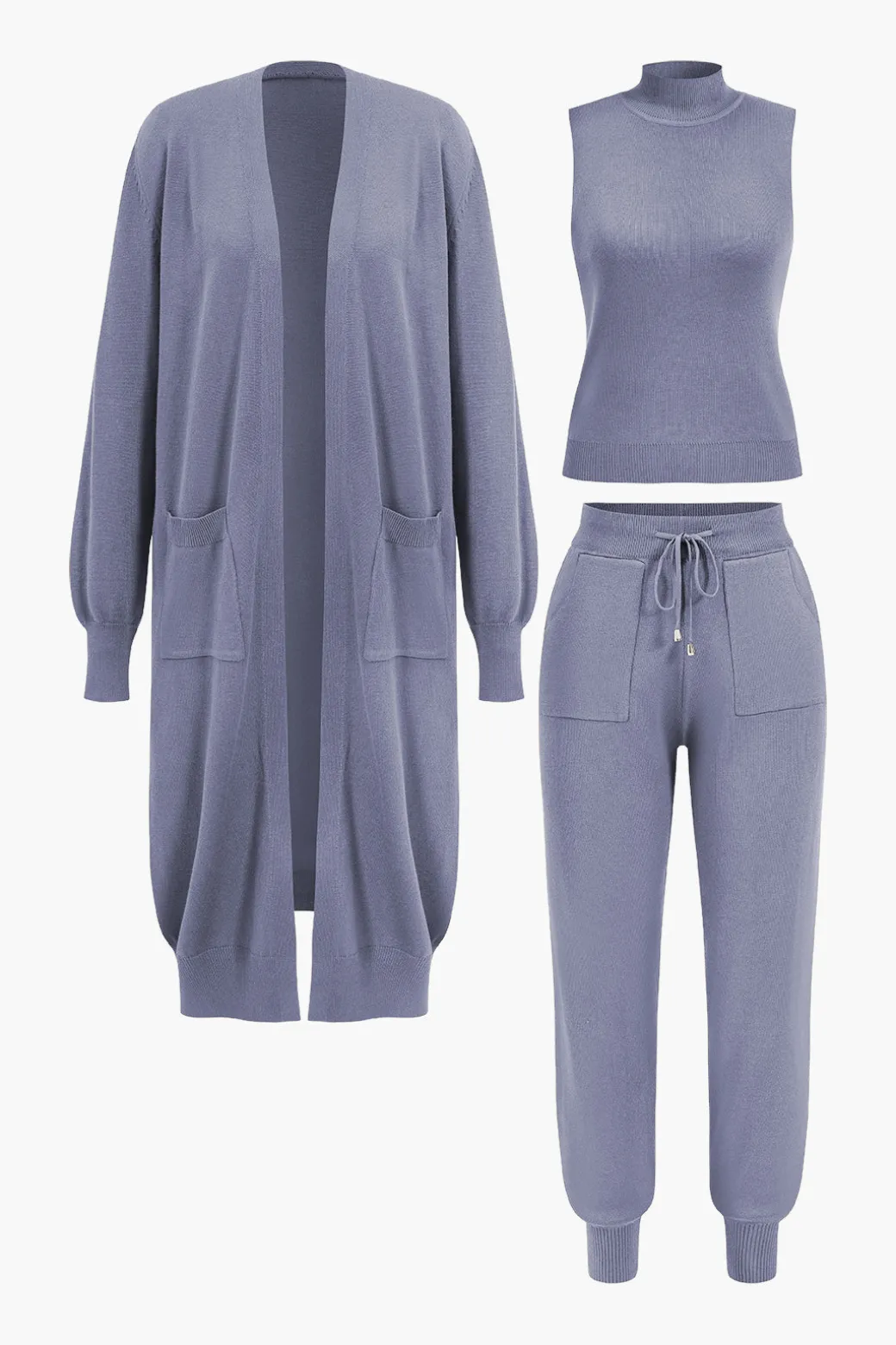 3pc Sweater Pocket Drawstring Pants Set