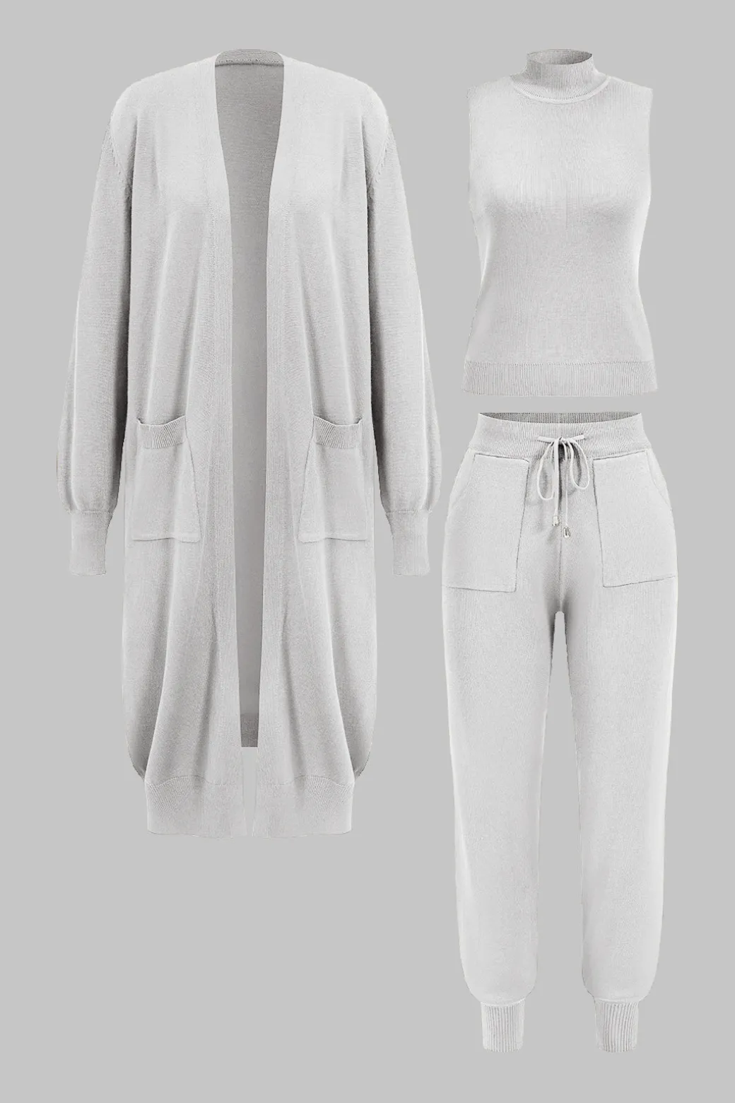 3pc Sweater Pocket Drawstring Pants Set