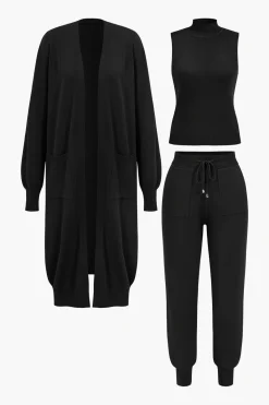 3pc Sweater Pocket Drawstring Pants Set