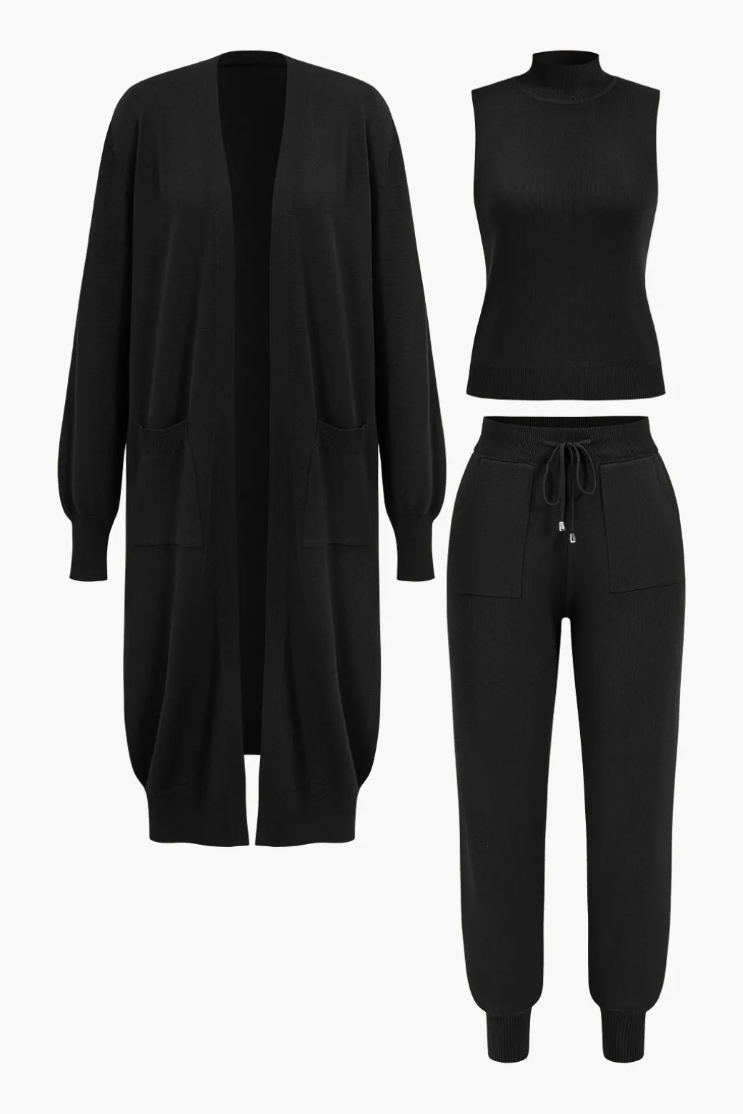 3pc Sweater Pocket Drawstring Pants Set