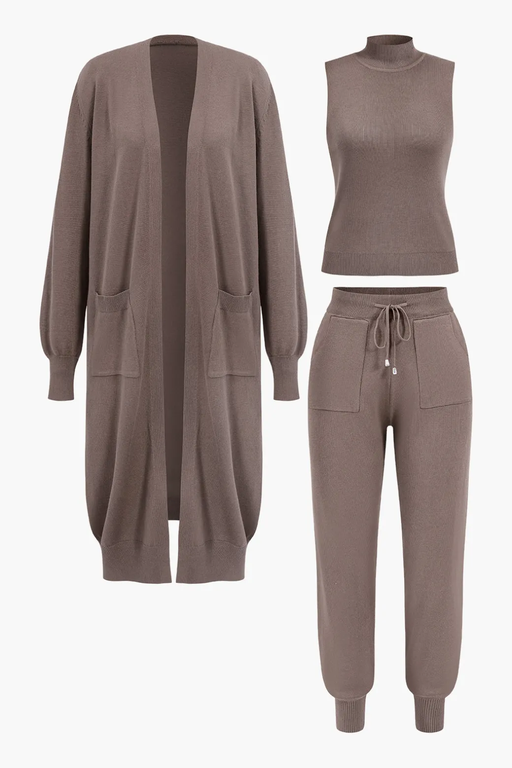 3pc Sweater Pocket Drawstring Pants Set