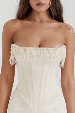 Pearl Braided Eyelet Corset Midi Dress